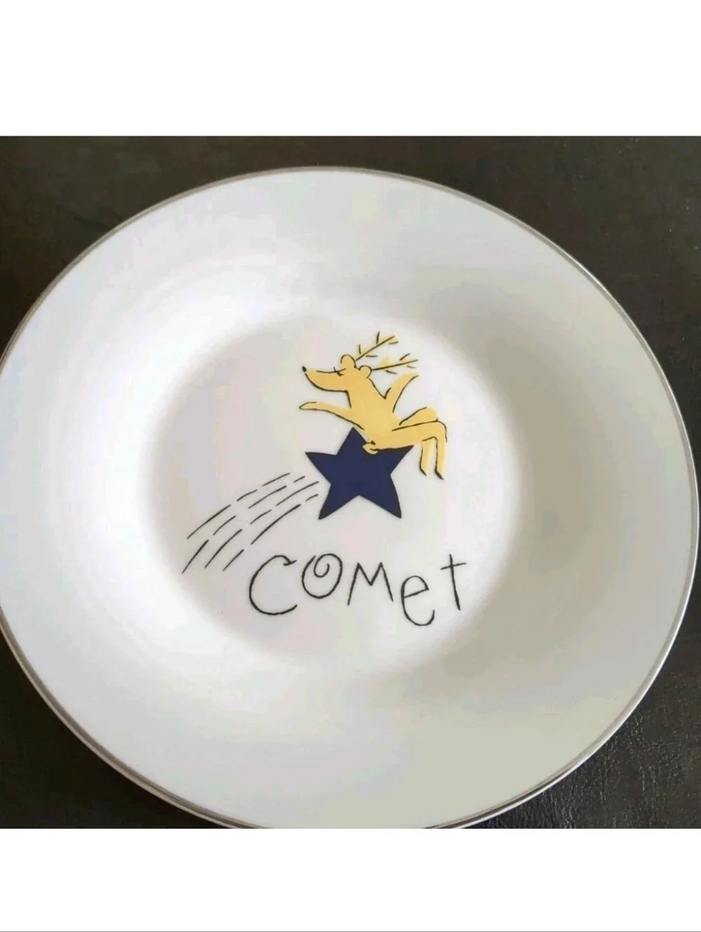 Set 2 Pottery Barn Christmas Reindeer COMET & CUPID Salad Plates Retired 8.5”